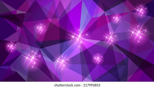 Abstract polygonal transparent background with glowing stars
