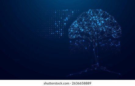 Abstract polygonal tree innovation with digital code. Glittering star dust lights. Polygonal futuristic style. Graphic concept for your design