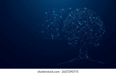 Abstract polygonal tree innovation with digital code. Glittering star dust lights. Polygonal futuristic style. Graphic concept for your design