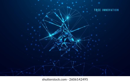 Abstract polygonal tree innovation. Glittering star dust lights. Polygonal futuristic style. Graphic concept for your design