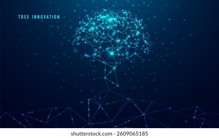 Abstract polygonal tree innovation. Glittering star dust lights. Polygonal futuristic style. Graphic concept for your design