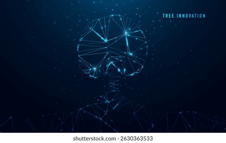 Abstract polygonal tree innovation. Glittering star dust lights. Polygonal futuristic style. Graphic concept for your design