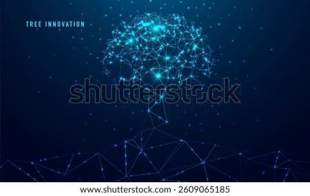 Abstract polygonal tree innovation. Glittering star dust lights. Polygonal futuristic style. Graphic concept for your design