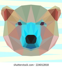 Abstract polygonal triangle bear portrait. Vector graphic painted in imaginary colors bear icon for use in design card, banner, book, scrapbook, album etc. Nature, animal theme. 