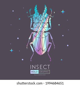 Abstract polygonal triangle beetle. Holographic Bug sign. Entomological vector illustration