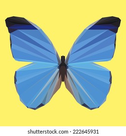 Abstract polygonal triangle butterfly. Vector graphic bright blue butterfly icon for use in design card, invitation, banner, book, scrapbook, album etc. Nature, animal and wildlife theme. 