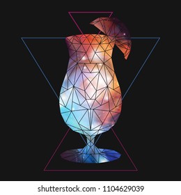 Abstract polygonal triangle cocktail with open space background inside.