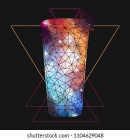 Abstract polygonal triangle cocktail with open space background inside.