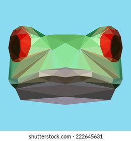 Abstract polygonal triangle frog portrait. Vector graphic bright green frog icon for use in design card, invitation, banner, book, scrapbook, album etc. Nature, animal and wildlife theme. 
