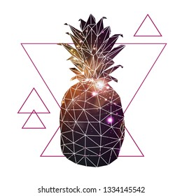 Abstract polygonal triangle fruit pineapple with open space background inside. Hipster illustration.