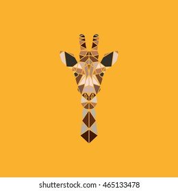 Abstract polygonal triangle giraffe. Geometric graphic portrait isolated on orange background.