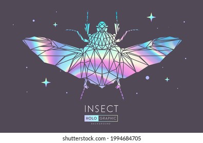 Abstract polygonal triangle Goliath beetle. Holographic Bug sign. Entomological vector illustration