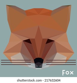 Abstract polygonal triangle graphic fox portrait. Vector ginger fox icon for use in design card, invitation, banner, book, scrapbook, album etc.