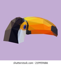 Abstract polygonal triangle graphic toucan portrait. Vector icon for use in design card, invitation, banner, book, scrapbook, album etc. Nature, animal and wildlife theme. 