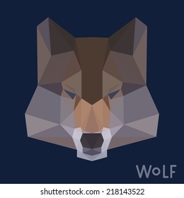 Abstract polygonal triangle graphic wolf portrait. Vector wolf icon for use in design card, invitation, banner, book, scrapbook, album etc. Nature, animal and wildlife theme. 