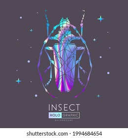 Abstract polygonal triangle longhorn beetle. Holographic Bug sign. Entomological vector illustration