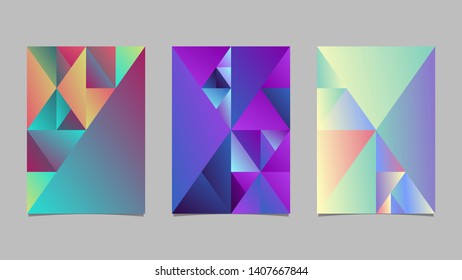 Abstract polygonal triangle mosaic flyer template background set - minimal vector stationery graphic designs