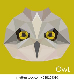 Abstract polygonal triangle owl portrait. Vector owl icon for use in design card, invitation, banner, book, scrapbook, album etc.