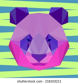 Abstract polygonal triangle panda portrait. Vector panda painted in imaginary colors icon for use in design card, invitation, banner, book, scrapbook, album etc.