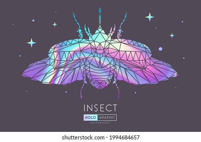 Resumen del escarabajo rinoceronte triangular poligonal. Signo de fallo holográfico. Ilustración vectorial entomológica