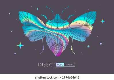 Abstract polygonal triangle sloe beetle. Holographic Bug sign. Entomological vector illustration