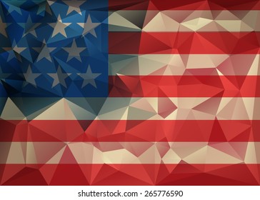 Abstract polygonal triangle USA flag background, Geometric low poly illustration. Polygonal poster. 