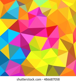 Abstract polygonal triangles background. Colorful vivid background of colored triangles with kaleidoscope effect