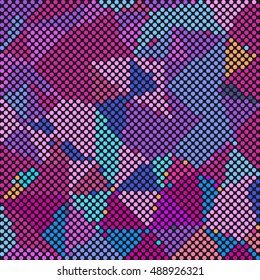 Abstract polygonal triangles background. Colorful vivid background of colored triangles with kaleidoscope effect