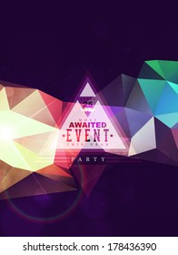 Abstract polygonal triangles poster for hipsters party. Hipster theme label. Mustache. 