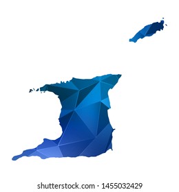 Abstract polygonal Trinidad and Tobago map. Vector low poly color blue map geometric shape texture. Vector illustration.