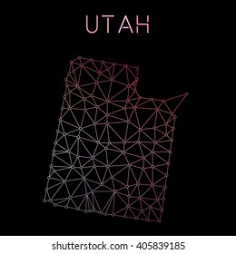 Abstract polygonal Utah network map design with wired lines and dots. Map of Utah network connections. Vector illustration.