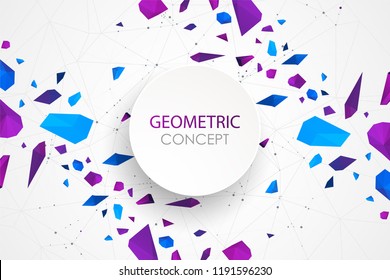Abstract polygonal vector background with connecting dots and lines. Explode geometric shapes.