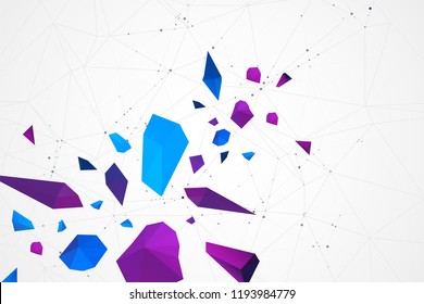 Abstract polygonal vector background with connecting dots and lines. Explode geometric shapes.