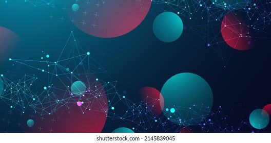 Abstract polygonal vector background with connecting dots and lines. Template for science and technology presentation. Plexus style.