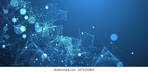 Abstract polygonal vector background with connecting dots and lines. Template for science and technology presentation. Plexus style.