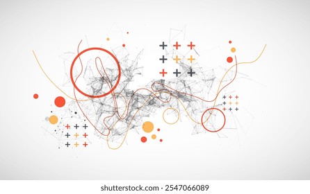 Abstract polygonal vector background with connecting dots and lines. Digital data visualization. Hand drawn.