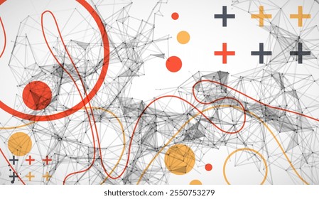 Fondo de Vector poligonal Abstractas con puntos y líneas de conexión. Visualización digital de datos. Dibujado a mano.