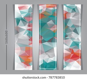 Abstract polygonal vector banners. Banners consisted of hexagon and rectangle elements. Multi-color geometric low poly style. Polygonal template design for your artwork.