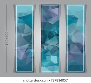 Abstract polygonal vector banners. Banners consisted of hexagon and rectangle elements. Multi-color geometric low poly style. Polygonal template design for your artwork.