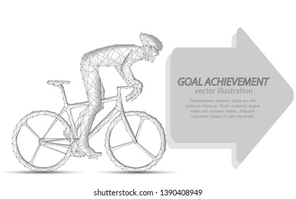 Abstract polygonal vector illustration of a cyclist moving toward his goal -to victory