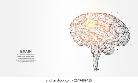 Abstract polygonal vector illustration of human brain on a light background. Brainstorming concept. Neurology creative banner, template or background.