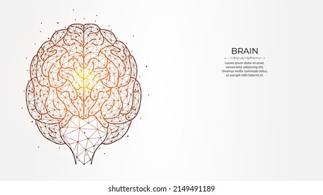 Abstract polygonal vector illustration of human brain on a light background. Idea generation concept. Neurology creative banner, template or background.