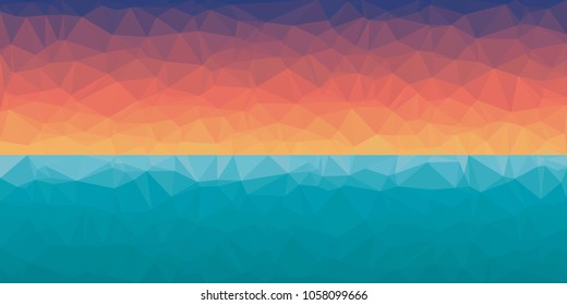 Abstract polygonal vector sun set over the sea background