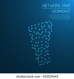 Abstract polygonal Vermont network map design with glowing dots and lines. Vector illustration of Vermont's network connections.