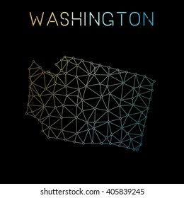 Abstract polygonal Washington network map design with wired lines and dots. Map of Washington network connections. Vector illustration.