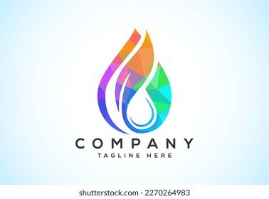 Resumen símbolo del logotipo de la gota poligonal de agua. Logotipo de baja caída de agua de poli. Formas de triángulo geométrico