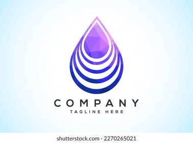 Resumen símbolo del logotipo de la gota poligonal de agua. Logotipo de baja caída de agua de poli. Formas de triángulo geométrico