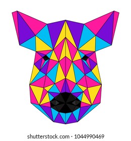 Abstract polygonal wild boar portrait. Modern low poly pig head isolated on white for card, veterinarian clinic placard, modern party invitation, book, poster, bag print, t shirt etc. 
