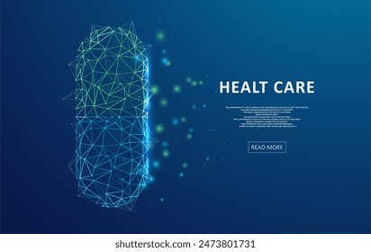 Abstract polygonal wireframe pill. Medical concept of health care technology. Graphic concept for your design