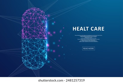 Abstract polygonal wireframe pill. Medical concept of health care technology. Graphic concept for your design